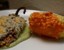 Turkey Chili Relleno on Avacado Soure Cream Sauce with Coco's Mexican Street Corn